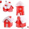 Miniature Christmas Village Houses Mini Christmas Glitter Snow Villa House Ornaments Christmas Decoration For Dollhouse Fairy Garden4pcsred