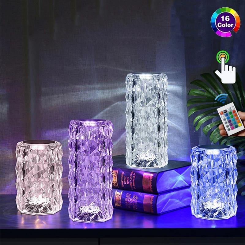 Amill Crystal Table Lamp 3/16 Colors Touch Remote Diamond Lamps Room Decor Atmosphere Bedside Night Light Desktop Projector Lights