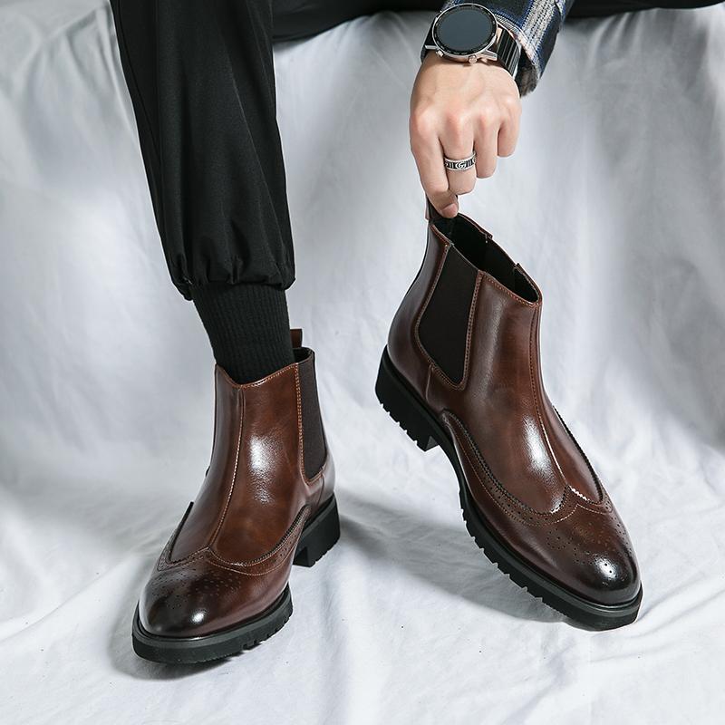 Fashion New Chelsea Boots Men British Style Oxford Mens Dress Shoes Formal Business Leather Minimalist Shoes for Men Wedding Brock Shoes