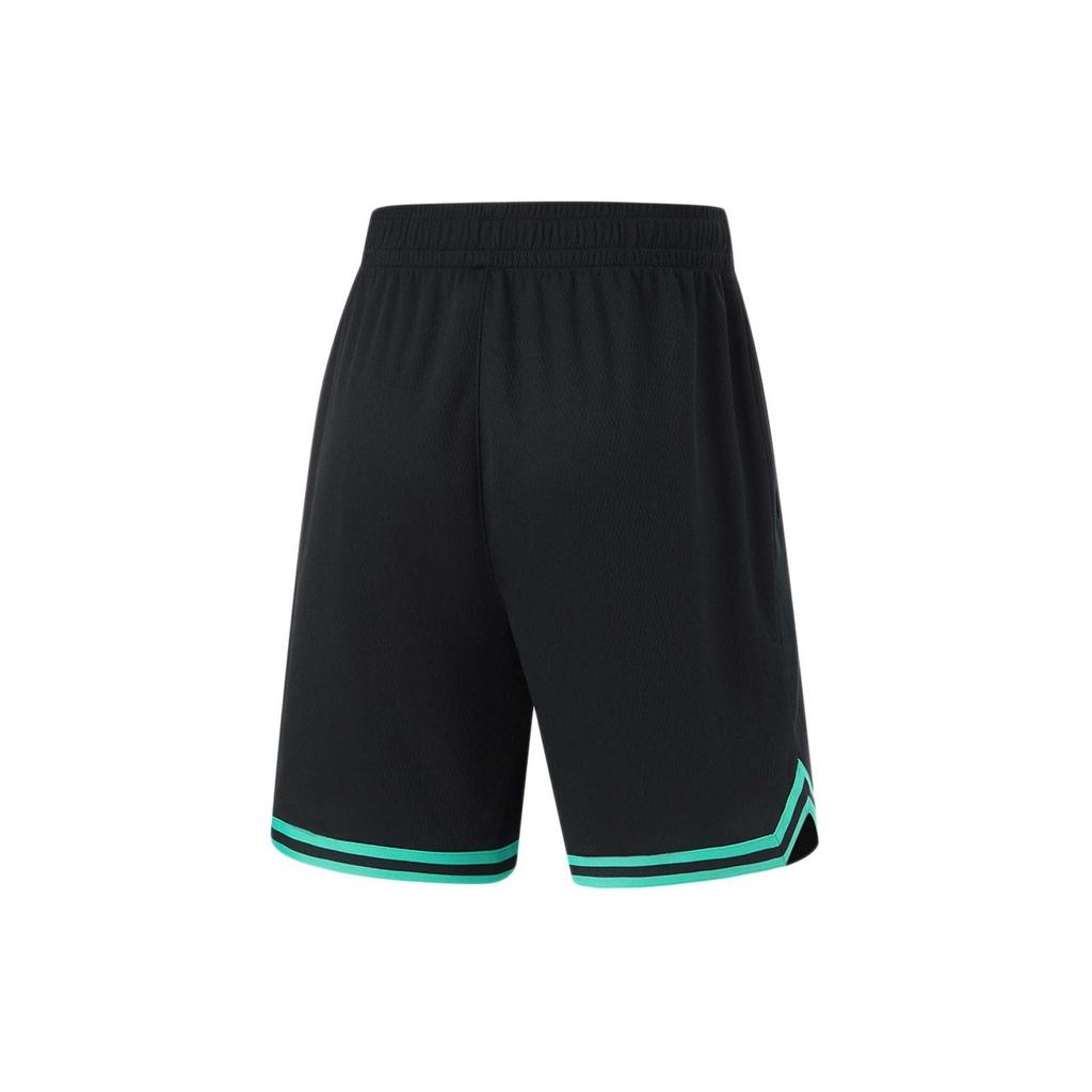 Li Ning CBA Series Striped Color Block Mid Waist Straight Leg Basketball Shorts Men Shorts Black AAPU097-1