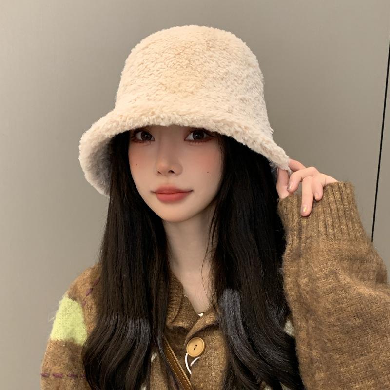 New Fuzzy Niche Bucket Hat Women'S Winter Outdoor Travel Warm Solid Color Basin Hat Tide