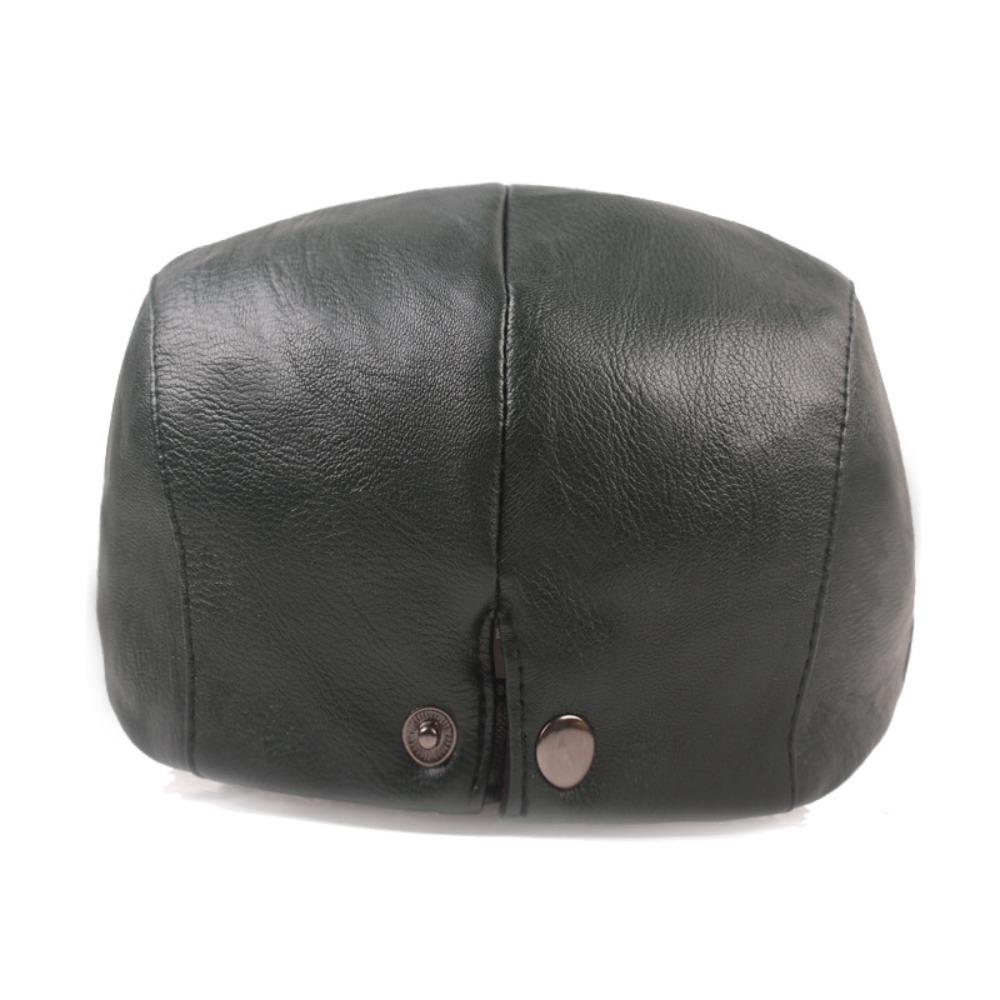 Adjustable Button Painter Cap PU Leather Newsboy Caps Vintage Autumn Winter Hat Women Men