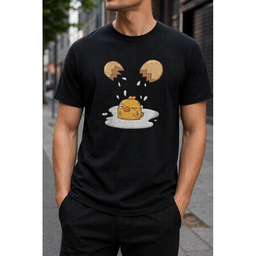 Plus Size - Men's T-Shirt S-5XL Featuring a Funny Chick Hatching from Egg Graphic Print, Casual Short-Sleeve Round-Neck Top With Relaxed Fit,