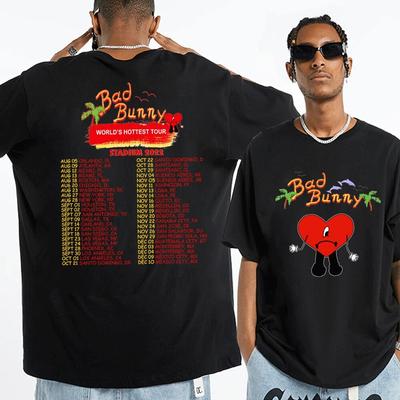 Футболка с принтом Bad Bunny, новый альбом Un Verano Sin Ti, унисекс, женская футболка Bad Bunny Worlds Hottest Tour 2022, черная трендовая футболка