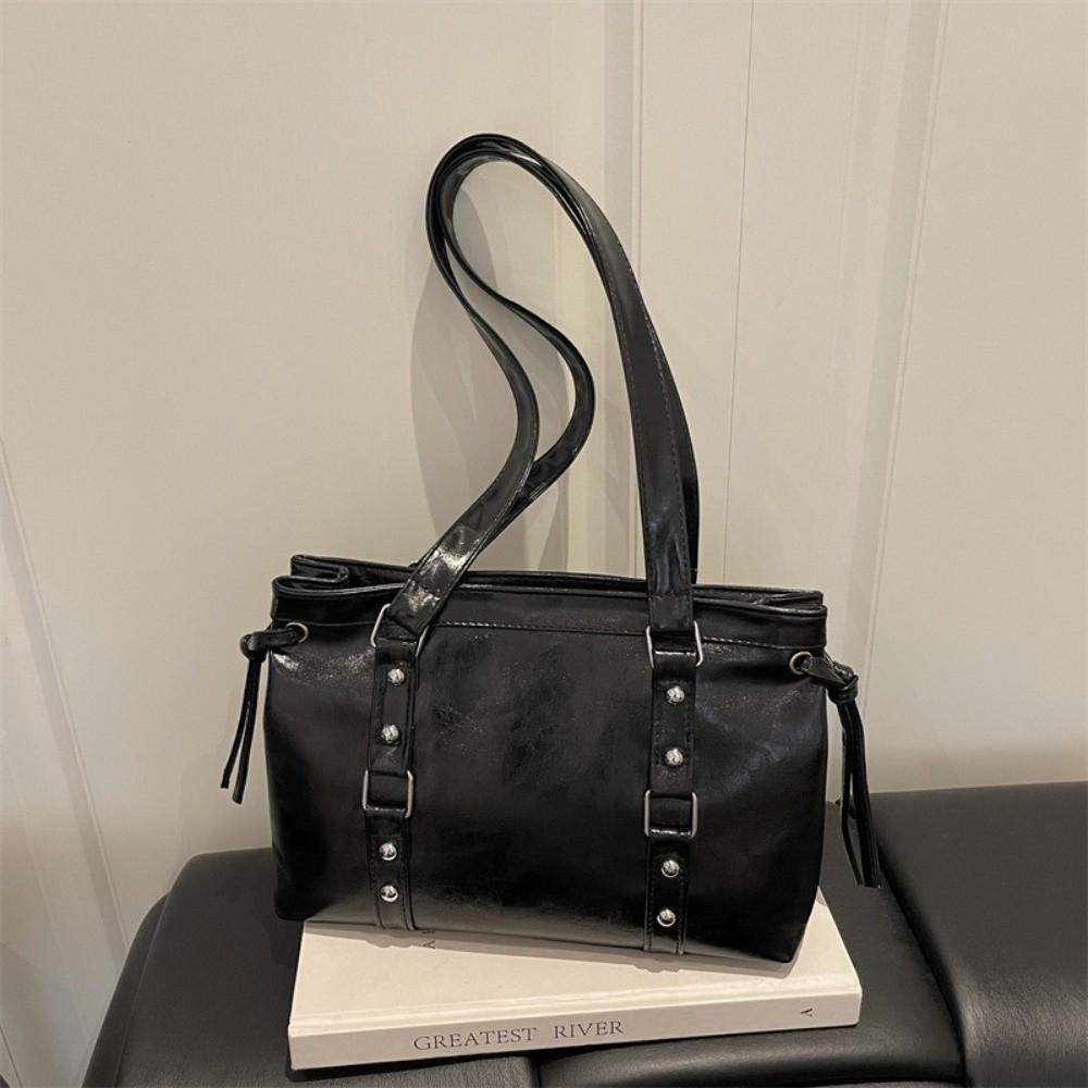 Rivet Belt Buckle PU Leather Shoulder Bag Multi Color Tote Bag Retro Women Underarm Bag Daily Work