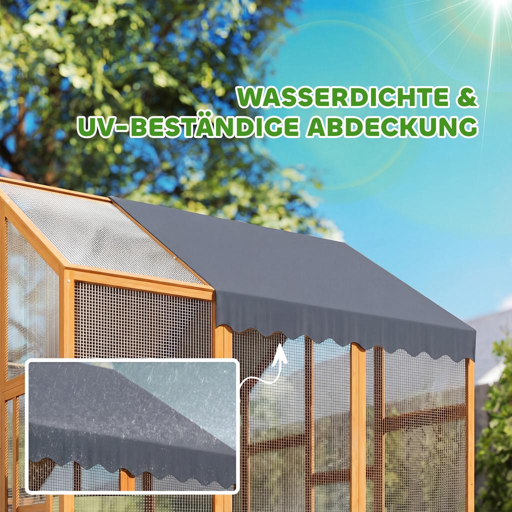 Chicken Coop 3.07square meters Free Range Enclosure Wood With Waterproof Cloth Safety Lock For 6-8 Chickens 1.7 X 1.8 X 1.8 M