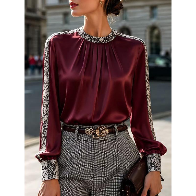 GMXIA Women's Fashion O-Neck Long Sleeve Spring Autumn Casual Blouses & Shirts