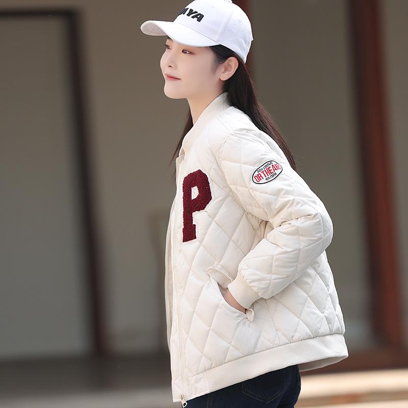 Chinese and American letters P retro down cotton-padded clothes new short jackets autumn and winter college style loose baseball uniforms women