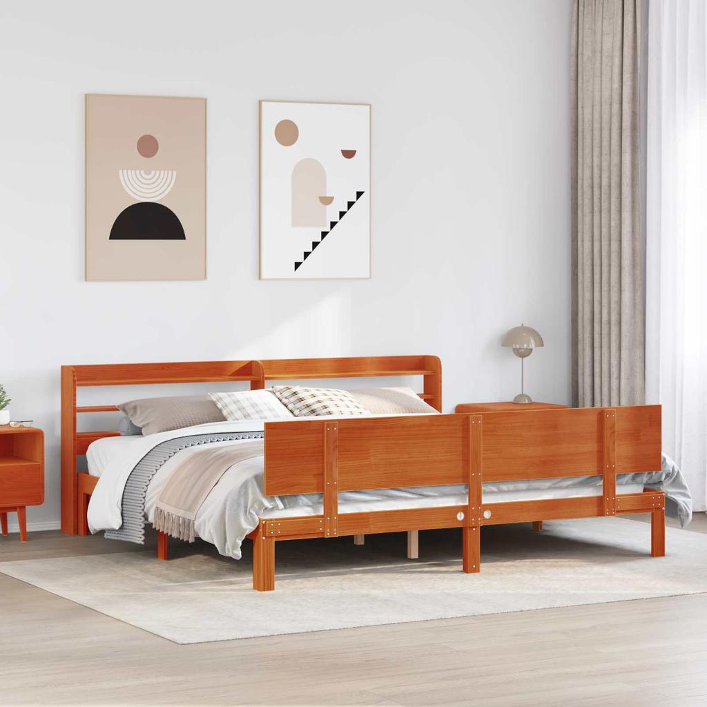 Bed Frame with Headboard 2 pcs Wax Brown Solid Wood Pine