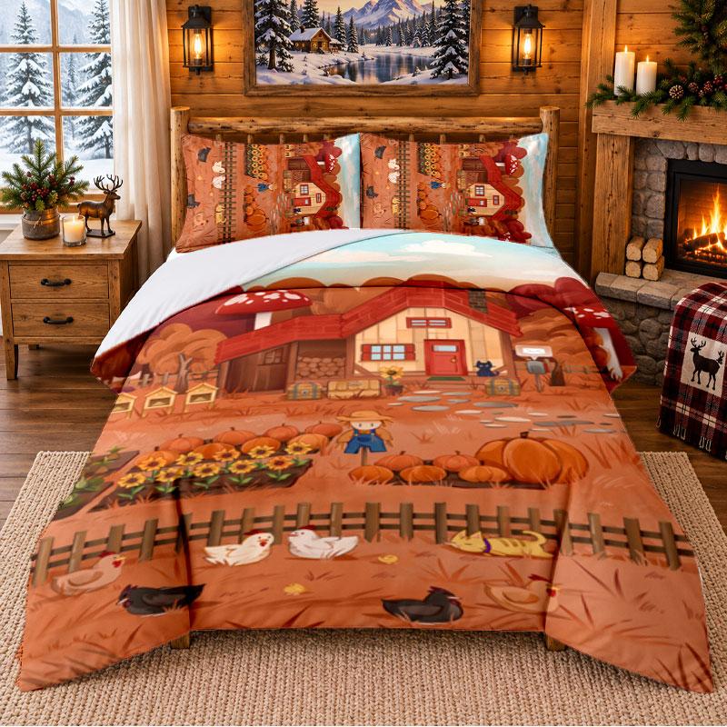 Stardew Valley Pattern Bedding 3Pcs Set Bed Sheet And Pillowcases For Indoor Bedroom