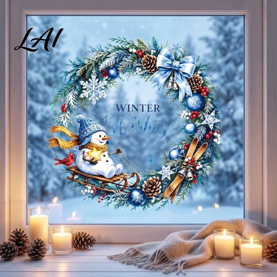 Xmas Party Supplies Christmas Wreath Window Sticker PVC Electrostatic Decals for Holiday Home Glass Decoration Reusable Stickers Gingerbread