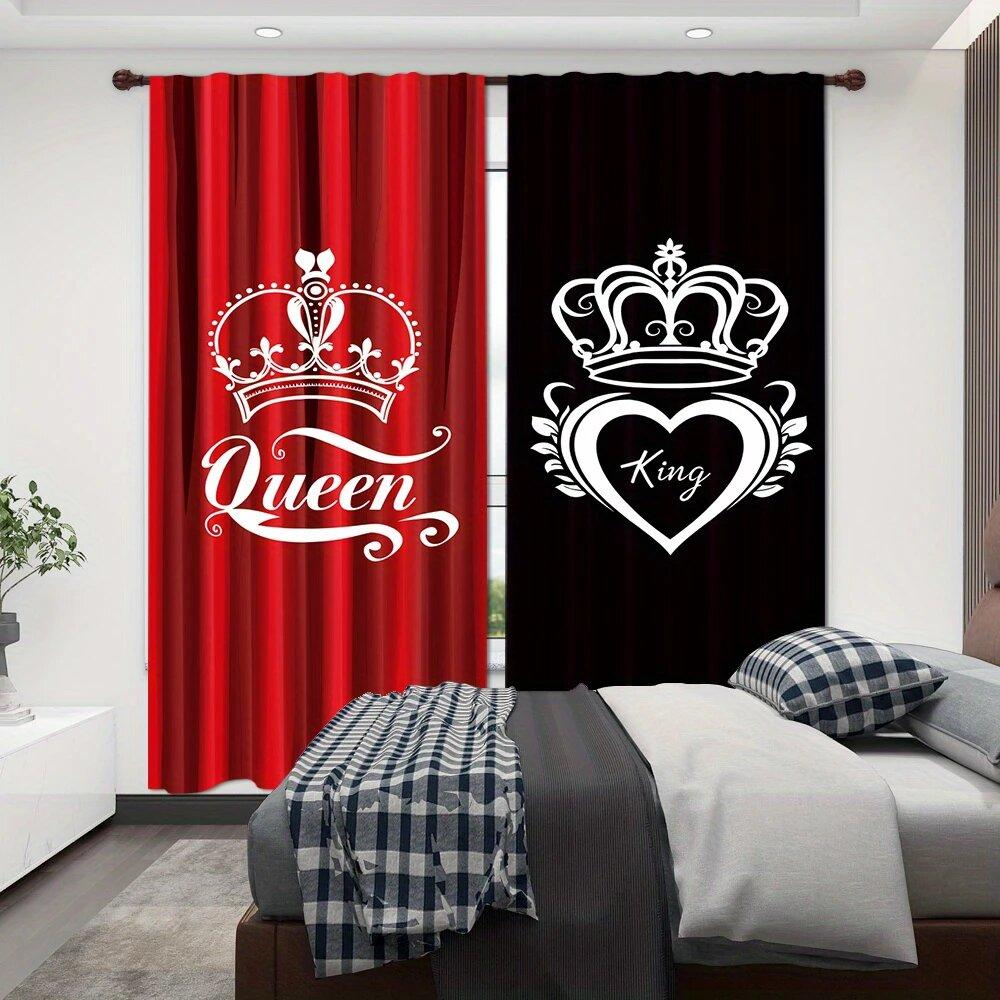 2pcs- Black and red King and Queen polyester curtains, pole bag curtains 42*84, bedroom, living room, home room decoration