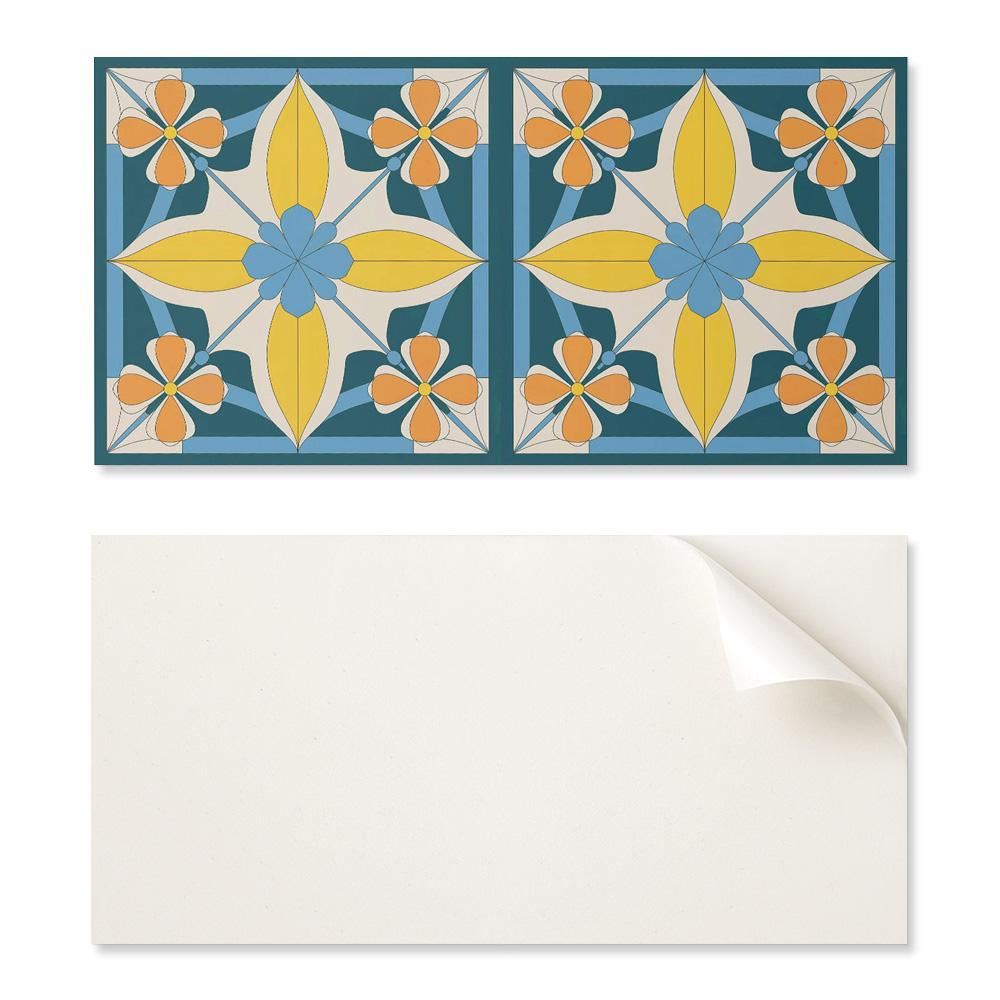Vinyl Wall Tiles with Graphics for the Hallway, Floral Geometric Pattern, 10x40x20 cm
