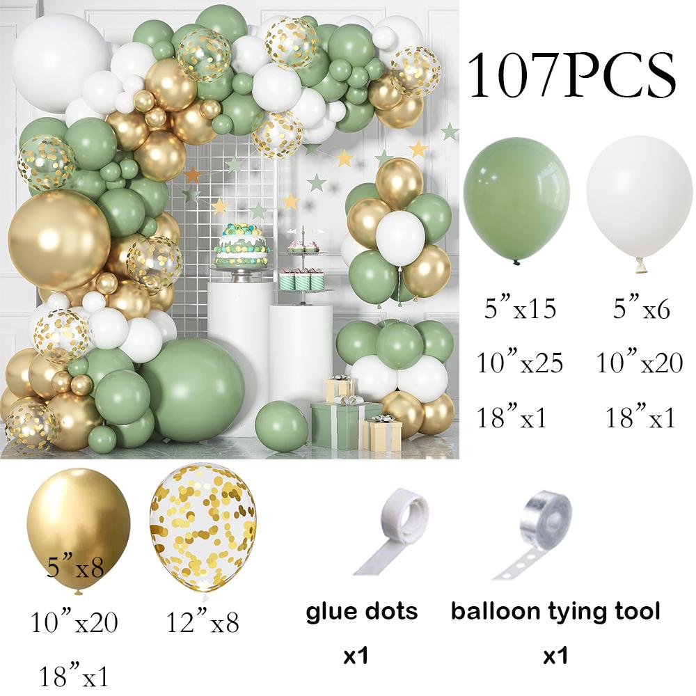 Sage Green Balloons Garland White Gold Confetti Balloon Arch Kit Baby Shower Birthday Party Wedding Graduation Decoration Globos