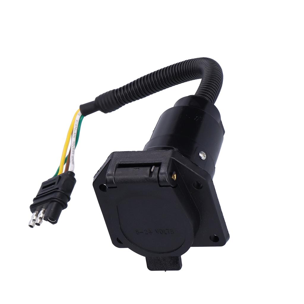 American 4 Flat to 7 Way Round Blade Trailer Plug Connector with Mounting Bracket 6‑24V