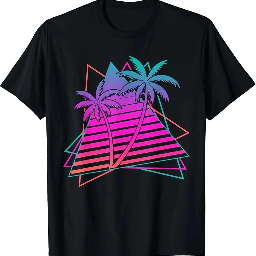 Palm Trees Tropical Vaporwave Aesthetic 80s 90s 2 T Shirt Vintage Casual Stylish Unisex Graphic Designer Clothes
