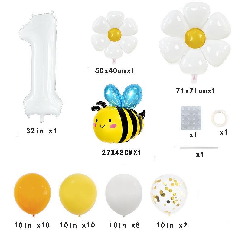 Fresh Air Bee Daisy Birthday Balloon White 32-Inch Digital Balloon Column Site Decoration Scene Arrangement