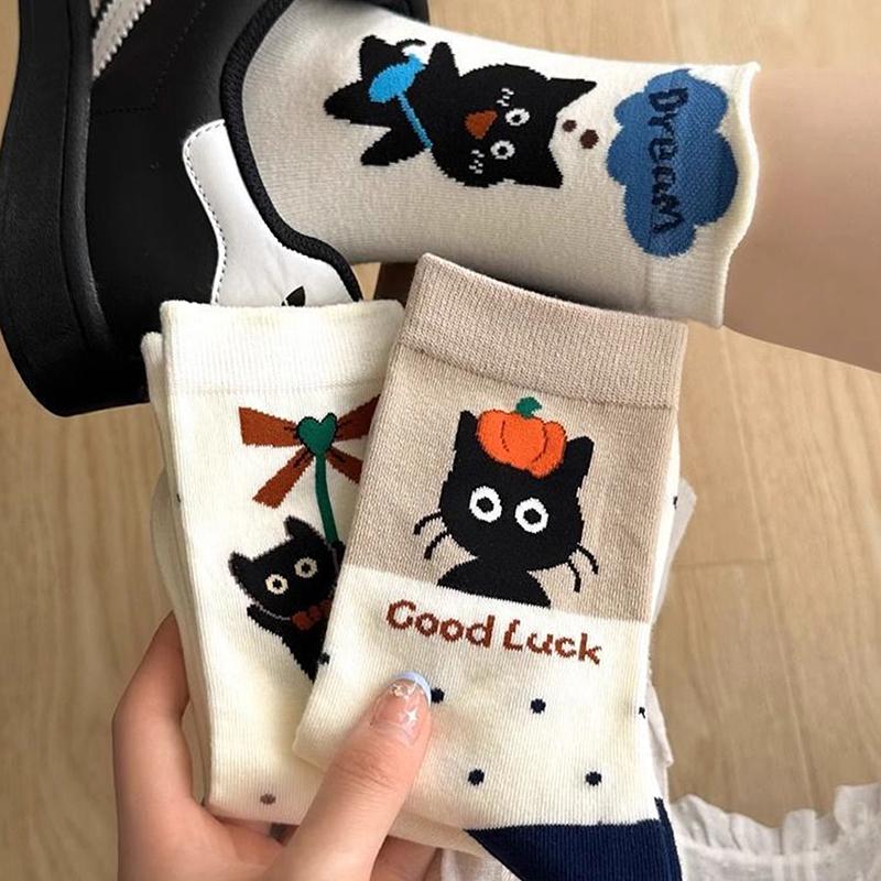 Милые забавные кошачьи носки средней длины Мягкие теплые утолщенные носки Дышащие носки для сна Домашние носки Носки в горошек Подарки для девочек