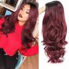 Wigs Female Gradual Change Long Curly Hair Black Gradual Change Burgundy Fluffy Big Wave Chemical Fiber Full Head Cover