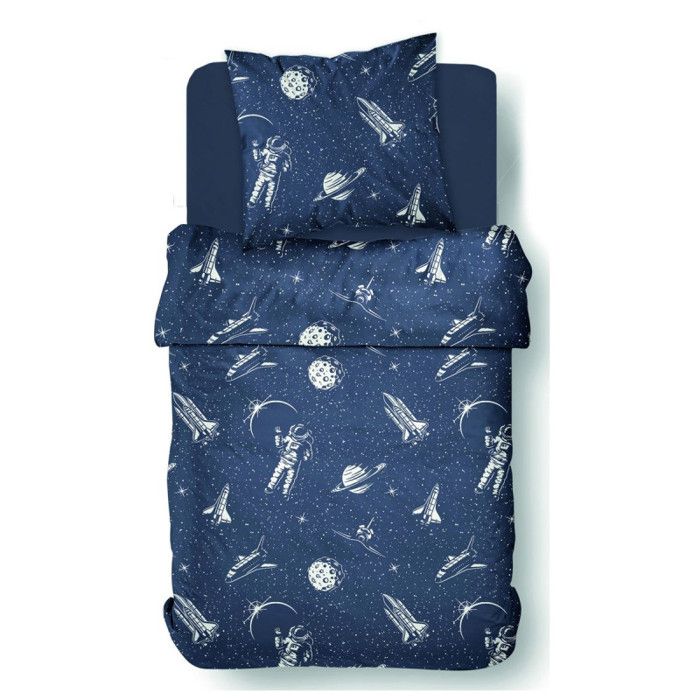 Parure de couette 140 x 200 "Happy Moon" Réversible 100% Coton / 57 Fils/cm²