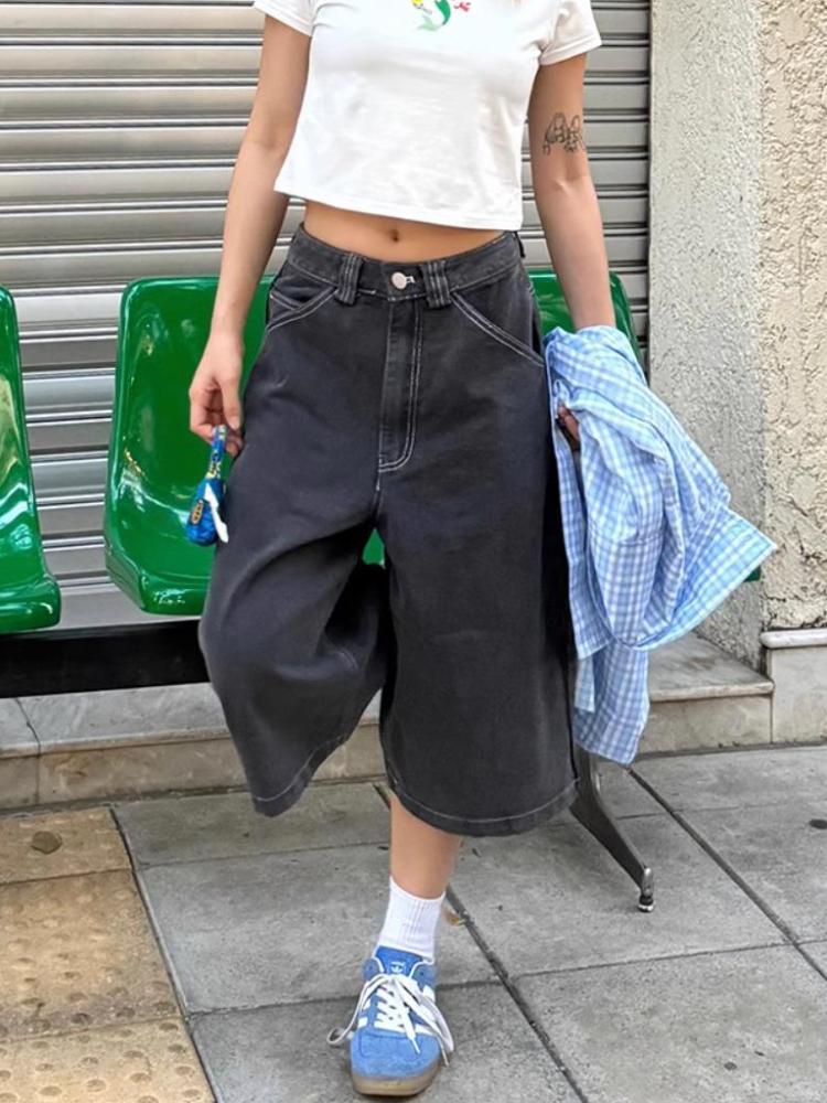 Y2k винтажные мешковатые уличные джинсы женские Harajuku большие классные шорты для девочек новые летние высокие уличные повседневные модные джинсовые брюки