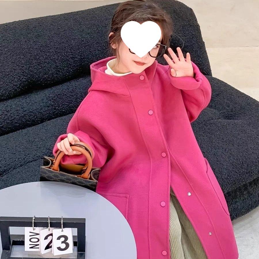 Пальто из шерсти и кашемира для девочек в корейском стиле - Толстое, средней длины, Модное