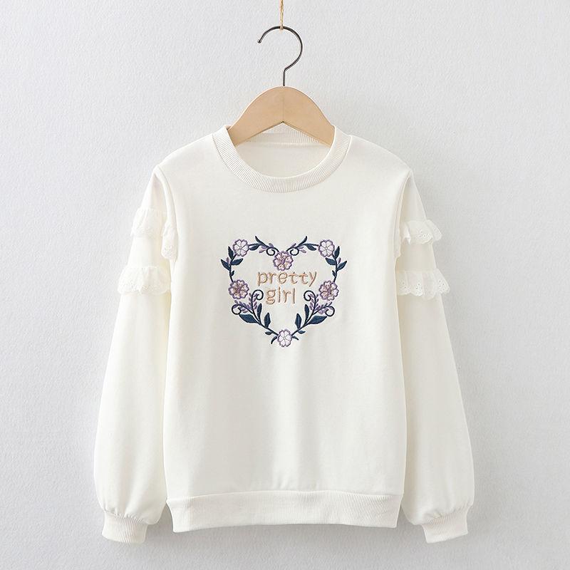 Белый топ для маленьких девочек, блузка с цветочной вышивкой, детская одежда, рубашка с длинными рукавами, весенняя детская одежда, свитшоты для подростков