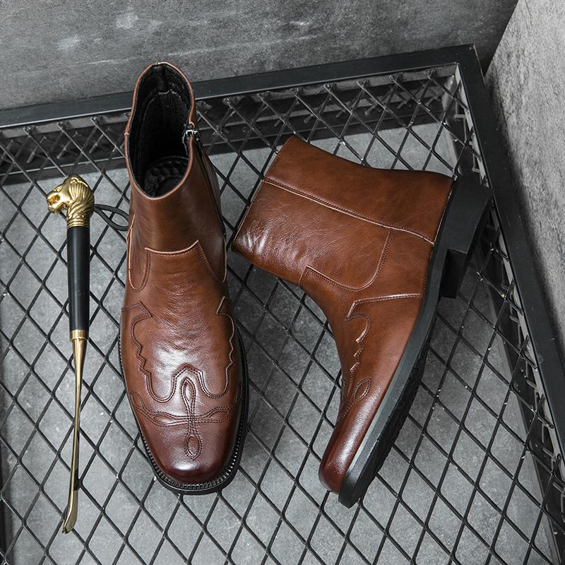 Мужские повседневные кожаные мотоциклетные нескользящие ботинки с боковой молнией 2024 года, новые модные туфли челси в британском стиле с круглым носком, большие размеры 38-46