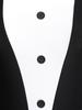 Women's Party Hostess Costume S-XXL: Stylish Contrast Tuxedo Dress Featuring Bow Buttons and Long Sleeve Ruffle Cuffs