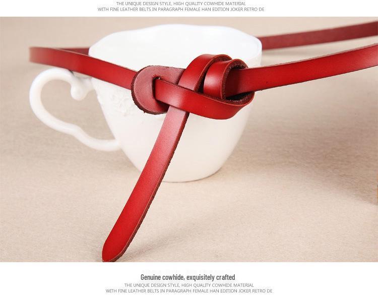 Plattichi Korean Retro Genuine Leather Ladies' Decorative Knotted Red Belt