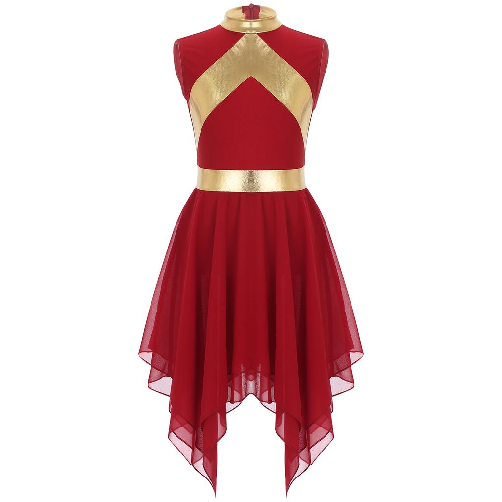 Дети Девочки Современное литургическое платье из металлизированной ткани без рукавов асимметричное танцевальное платье