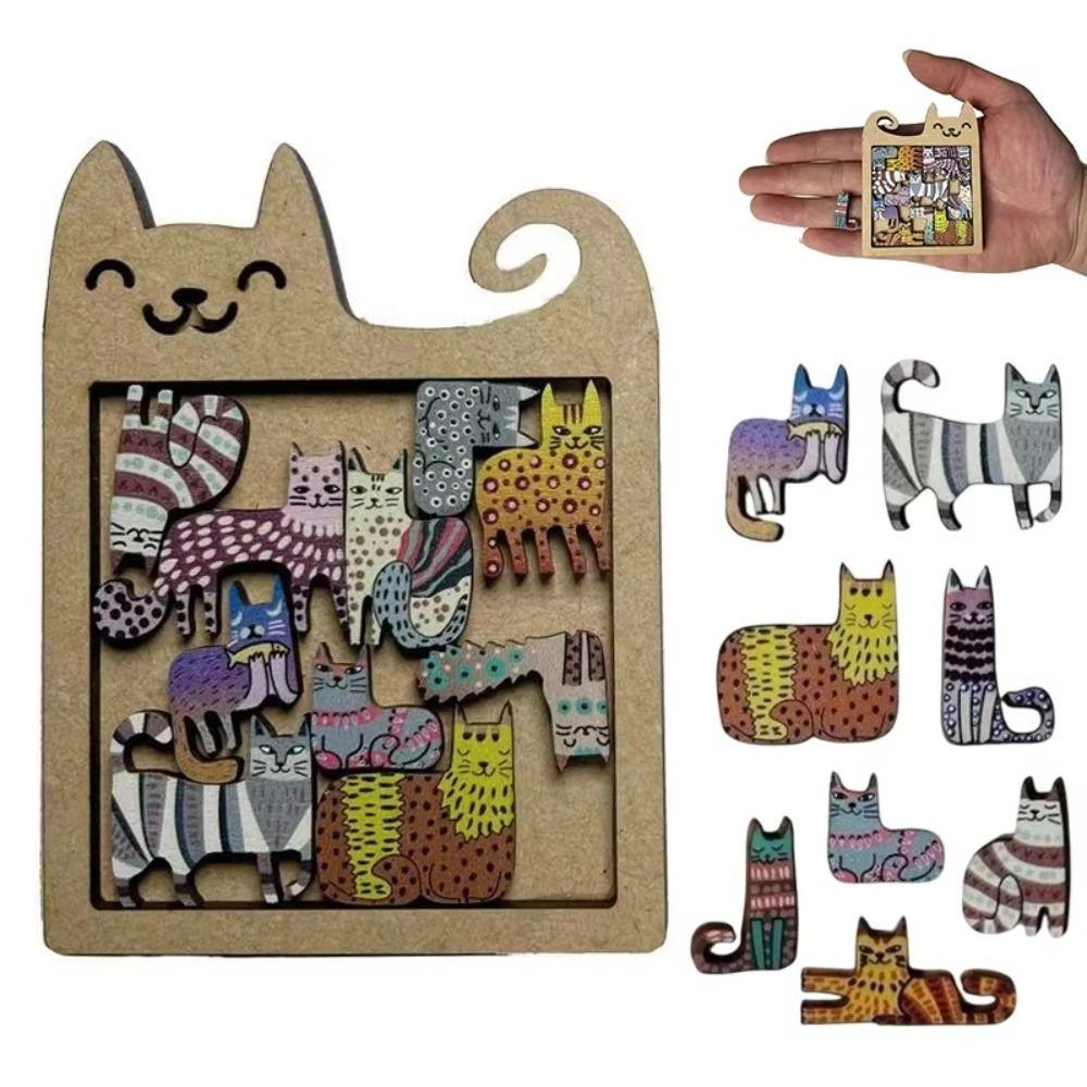 Early Education Cat Shaped Puzzle Wooden Animal Puzzle Creative Cat Puzzle Game Birthday Gift