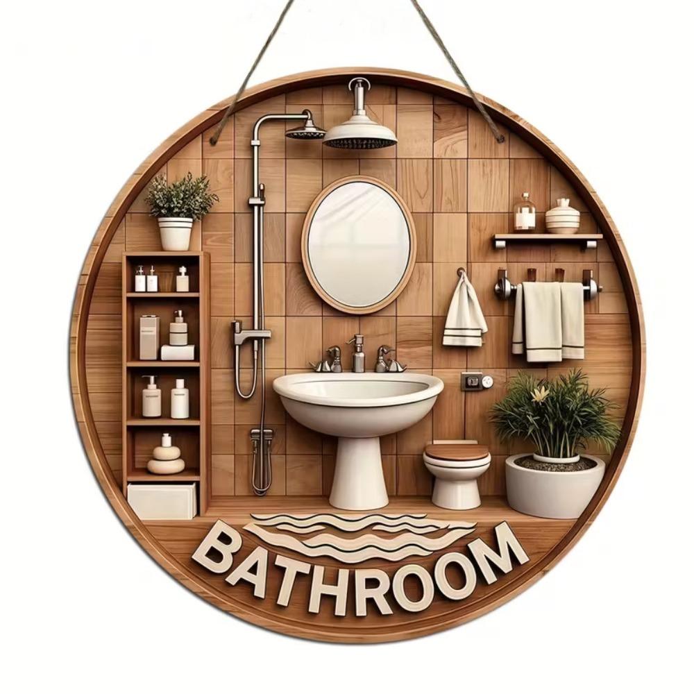 2D Flat Bathroom Sign Plate Ornament Circle Decorative Plaque Toilet Decorative Plate Dormitory