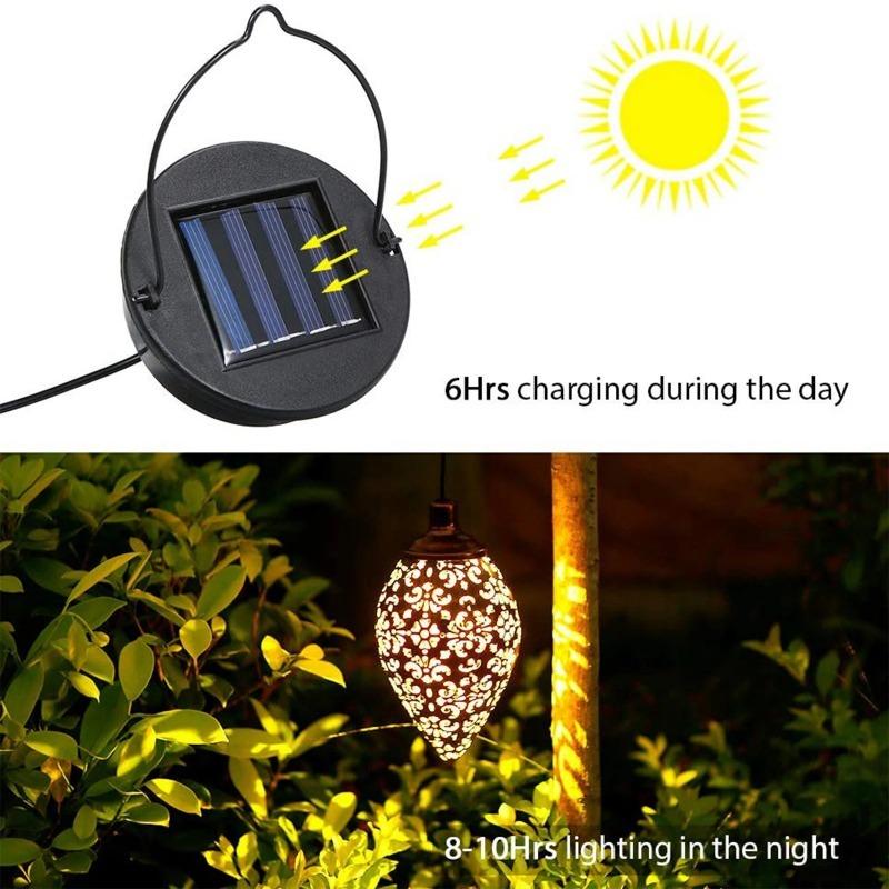 3PCS Solar Hanging Lights Lantern Water Drip Olive Shaped Metal Garden Art Lamp Waterproof Landscape for Outdoor Yard Decor