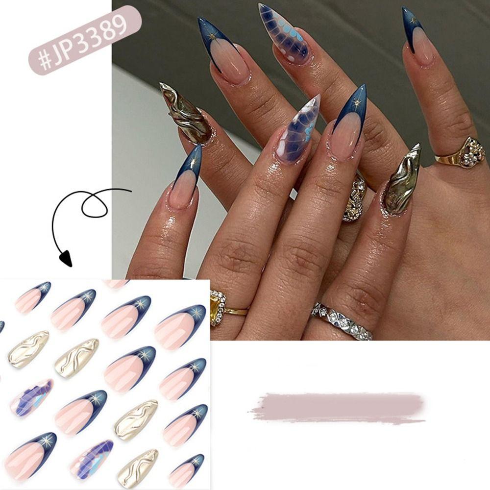 24pcs Long Almond and Ballerina Fake Nials Flowers Glitter Nail Tips Manicure False Nails  Women