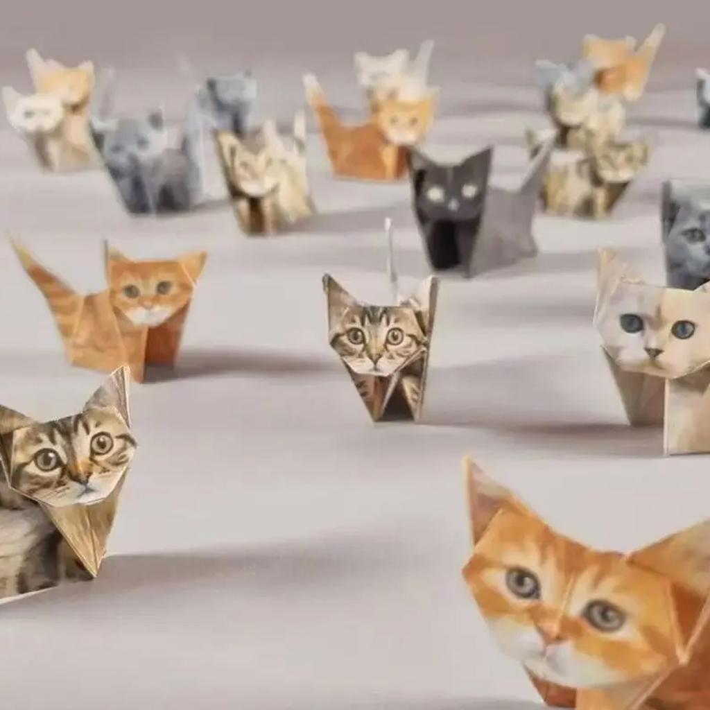50 Sheets Diy Origami Paper Cats 5 Breeds Fun Handmade Folding Paper Set Cute 3D Desk Decor Toy For Kids Adults Beginners Gift
