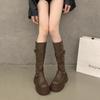 2025 Autumn New Retro Thick-soled Maillard Boots Trendy Belt Buckle High Tube But Knee Knight Boots Women