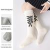 3pairs Girls' Knee-high Slouch Socks Black White Gray Bow Spring Stackable Tights For Kids 3-12Y Children Casual School Sockens