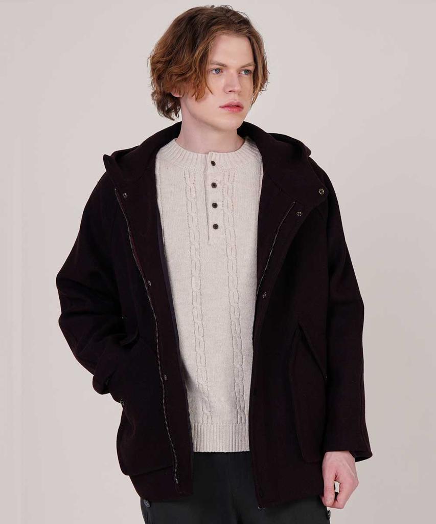 Customus Big Hood Pocket Raglan Wool Hooded Zip-Up Jumper Cxs24Wwjpa05 Bur