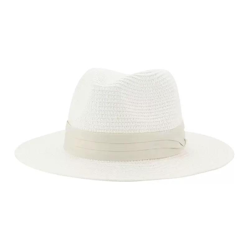 Женская летняя соломенная шляпа, модная пляжная ковбойская джазовая кепка, черная лента, женская панама, солнцезащитная шляпа