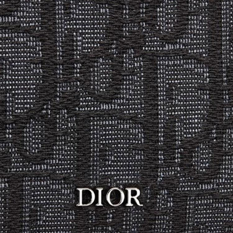 Dior Вышитый Классический Принт с Монограммой Сложенный Кошелек из Вязаного Полотна и Кожи Мужской Кошелек Черный 2OBBH027YSE-H03E