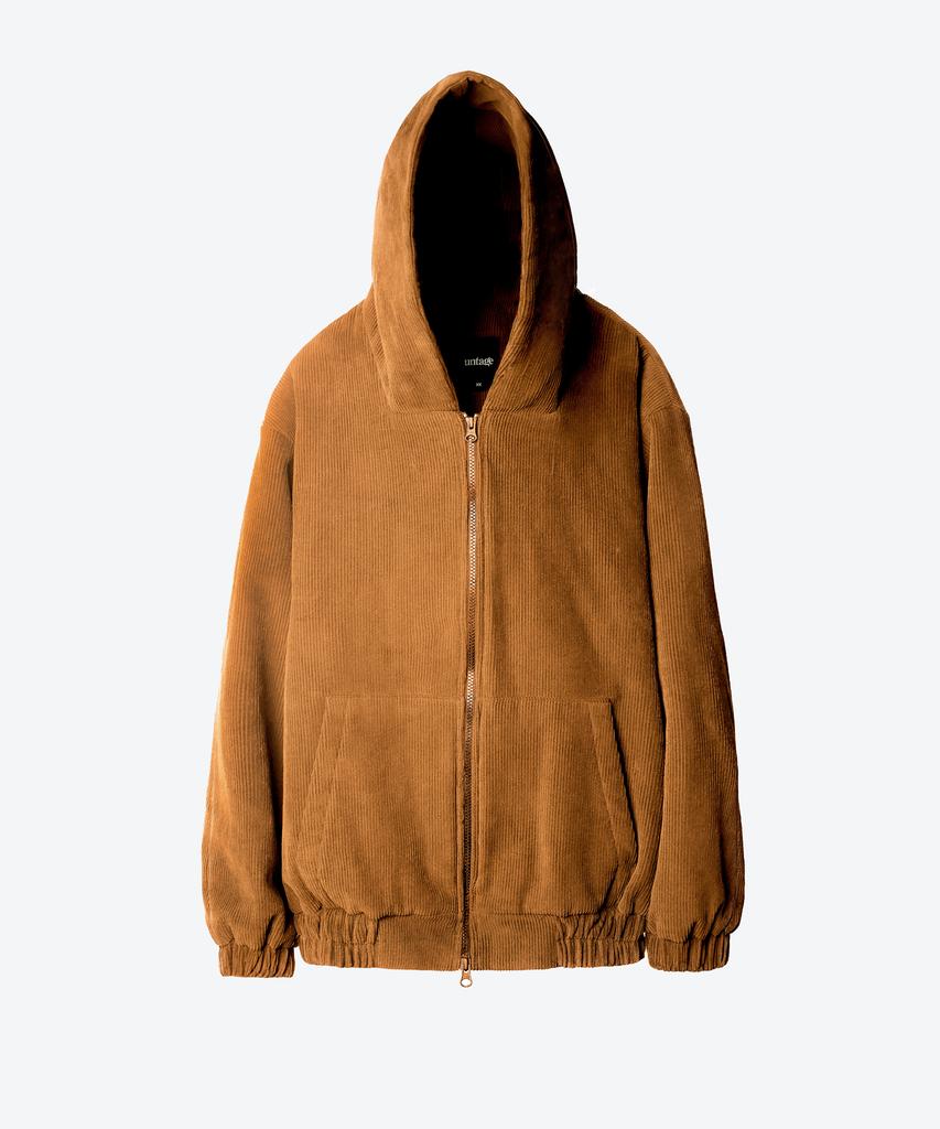 Untage Cotton Corduroy Oversized Zip-Up Hoodie [Brown(Unisex)]_Uto-Fh92
