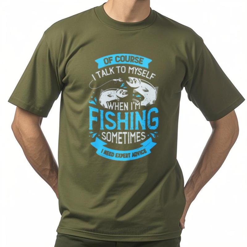 Печатная футболка для подростков с круглым вырезом Повседневная Конечно, я разговариваю сам с собой, когда рыбачу Иногда мне нужен совет эксперта Классическая