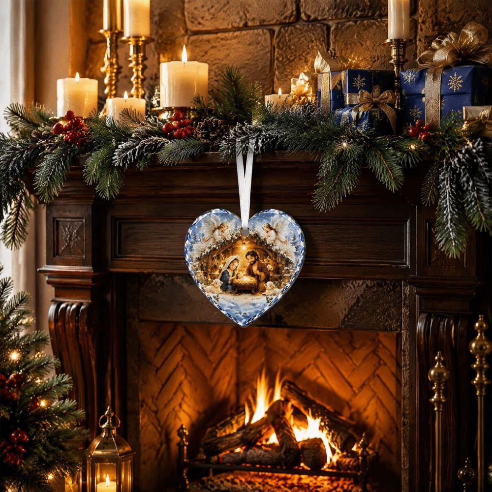 Heart Shape Nativity Scene Hanging Decorations 2D Flat Christmas Tree Pendant Car Decor