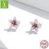 Pink Cherry Blossom S925 Silver Stud Earrings Women'S, Japanese Oil Drip Flower Earrings Earrings Sce1273