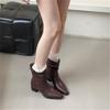 2025 Autumn and Winter New Fashion Retro Pointed Pleated Piled Boots Femininity Thick Heel Western Cowboy Boots