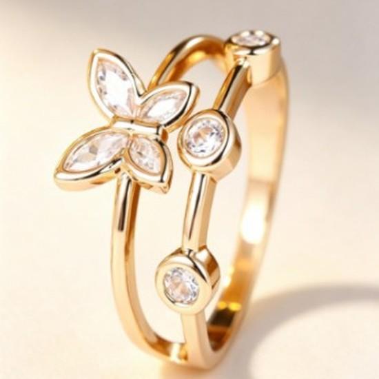 European and American style butterfly zircon ring Exquisite and luxurious accessories for trendy influencers