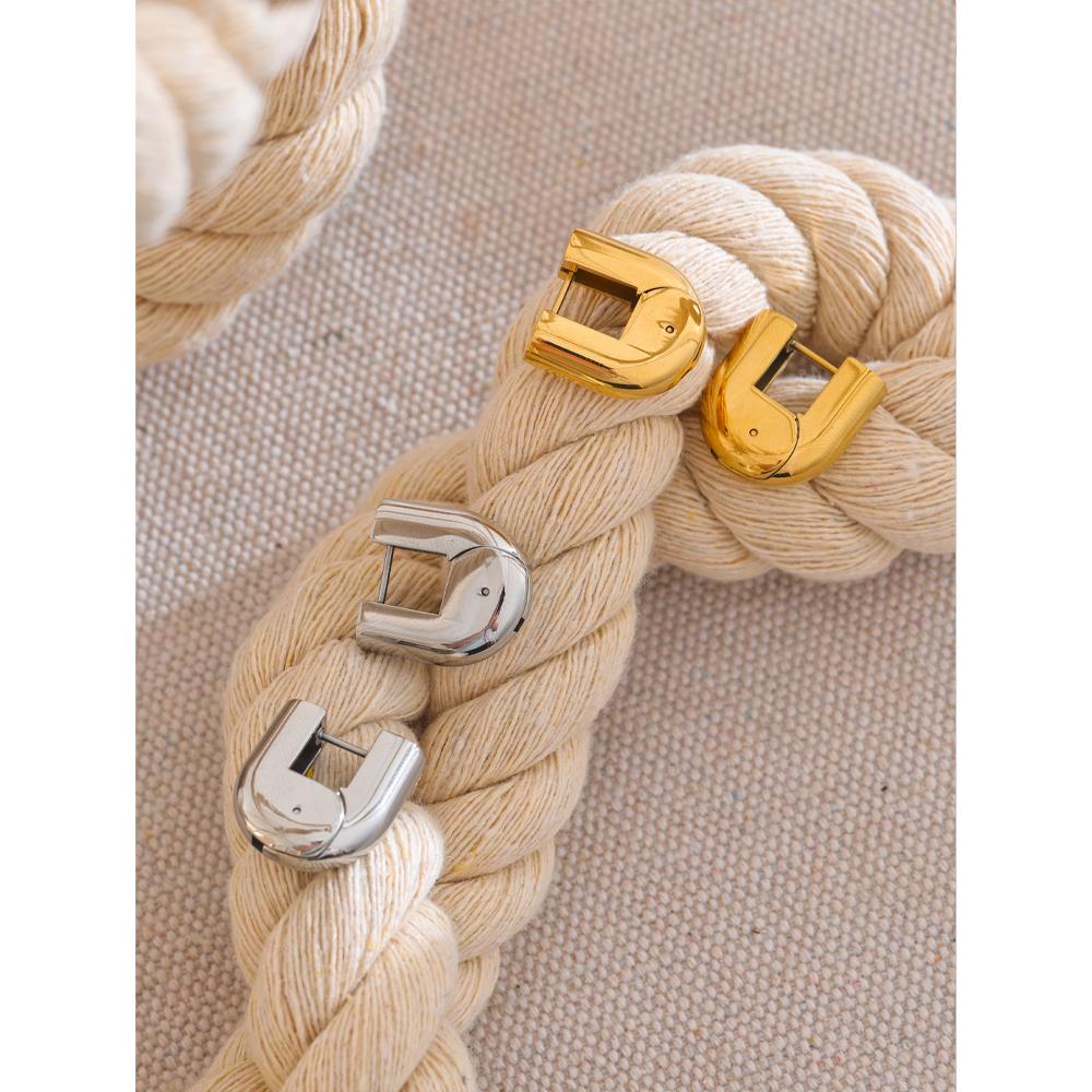 Eetit 2024 316L нержавеющая сталь глянцевый металл U-образной формы полые серьги-кольца 18K PVD покрытие текстура привлекательные ювелирные изделия водонепроницаемые