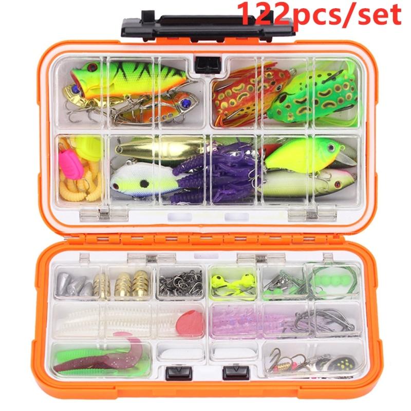 122pcs/set Multi Fishing Lure Mixed Colors Plastic Metal Bait Soft Lure Kit Fishing Tackle Wobbler