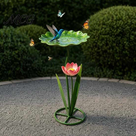 Pollinators Water Dish Metal Sunflower Bee Feeder, Lotus Leaf Butterfly Cup, Outdoor Garden Feeder Watering Station, Bath Bowl for Yard Lawn